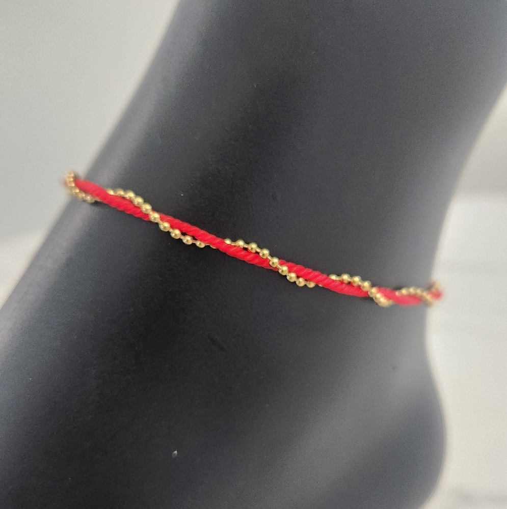 Red Cord Gold Bead Twisted Anklet Lucky Protection Jewelry - Picture 5 of 13